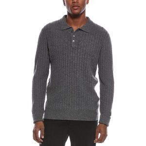 Kier + J Mens Ribbed Wool & Cashmere-Blend Polo Sweater, Grey